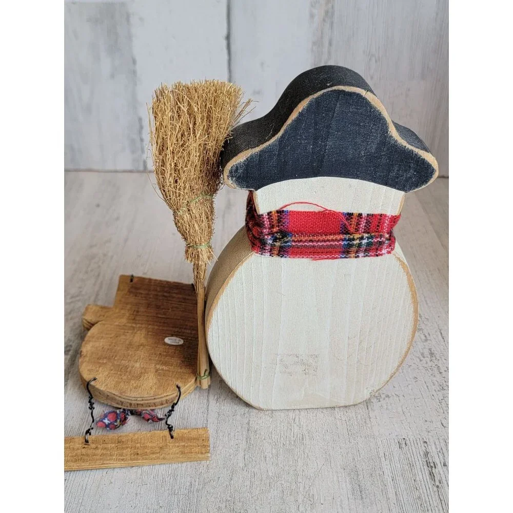 Vintage snowman broom‎ sign figure unique rustic home decor set